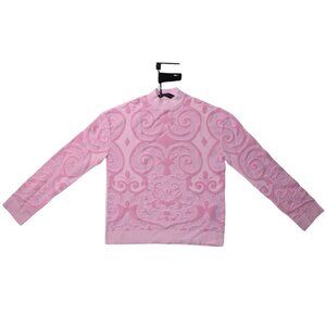 New VERSACE Womens Pink Baroque Knit SWEATER Chenile Embossed Size 40 2018